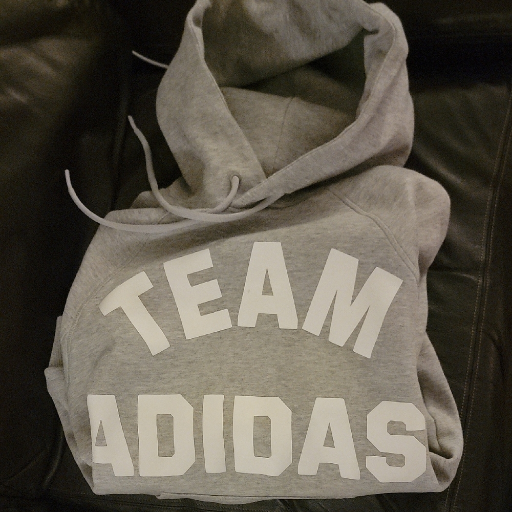 Adidas Gray Hoodie with White Lettering